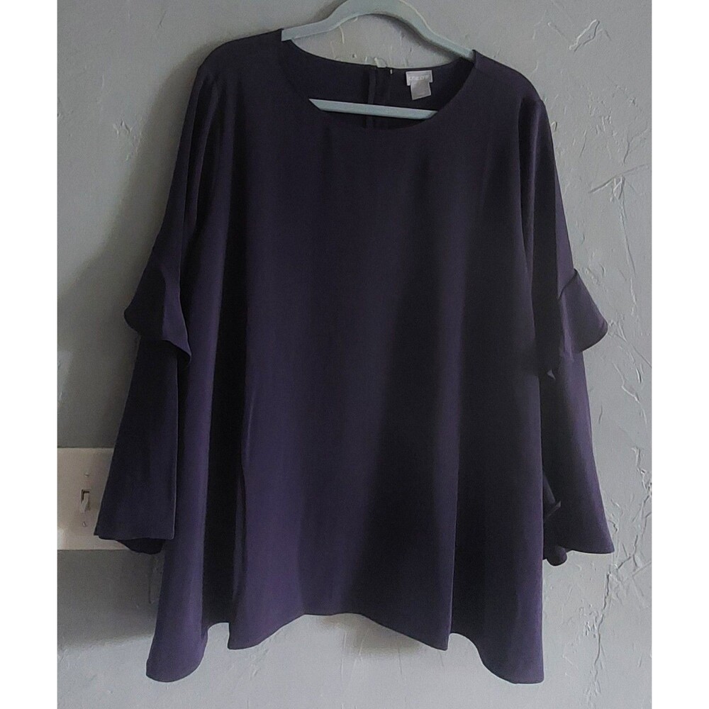 Chico's Deep Purple Tiered Ruffle Sleeve Blouse Top Women 4.